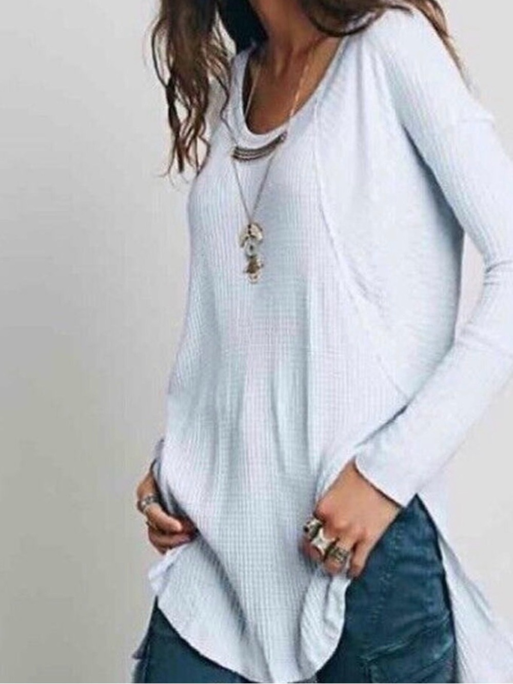 0271 Free People Pale Blue Waffle Long Sleeve Tee